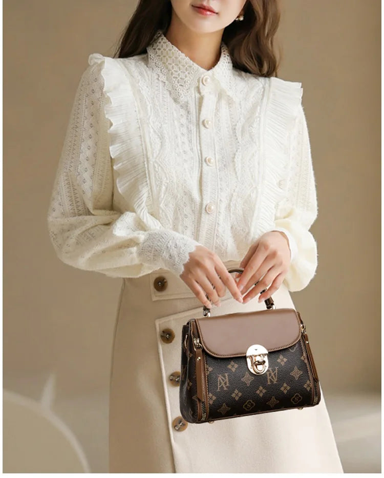 Bags for Women, Printed Fashionable Hand-Held Locks, Commuting Small Square Bag, Fashionable and Versatile Shoulder Crossbody Ba
