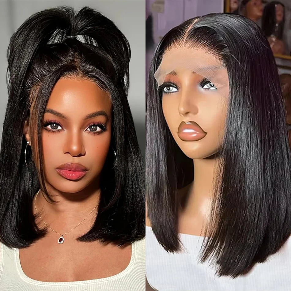 12A Double Drawn 210% Density Bone Straight Hair Bob Wig 13x4 Lace Front Wig 10-16 Inches Chocolate Brown Human Hair Wig
