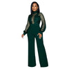 Fashion Women's Clothing Hollow Long-sleeved Loose Wide Leg Jumpsuits Overall Pants Solid Color Sexy Lace