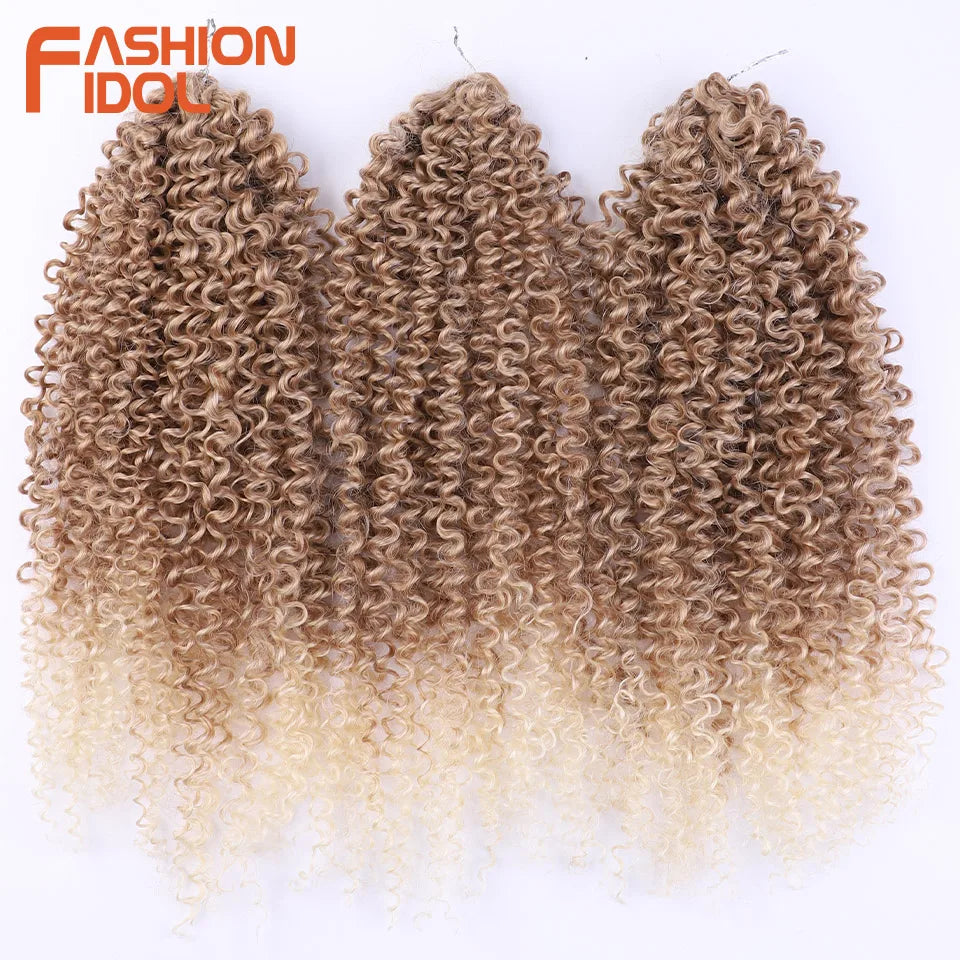 FASHION IDOL 200g 3pcs Afro Kinky Curly Braiding Hair Synthetic Crochet Hair 18 Inch Ombre Brown Passion Twist Hair Extensions