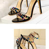 Summer Women Roman High Heels Rivets Studded Sandals Stiletto Gladiator Pumps Open Toe Luxury Shoes Hollow One-word Buckle 267-2