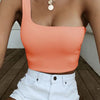Women Lady Female One Shoulder Crop Tops Sleeveless T-Shirt Tank Tops Summer Beach Vest Bare Midriff Summer Fashion Clothes