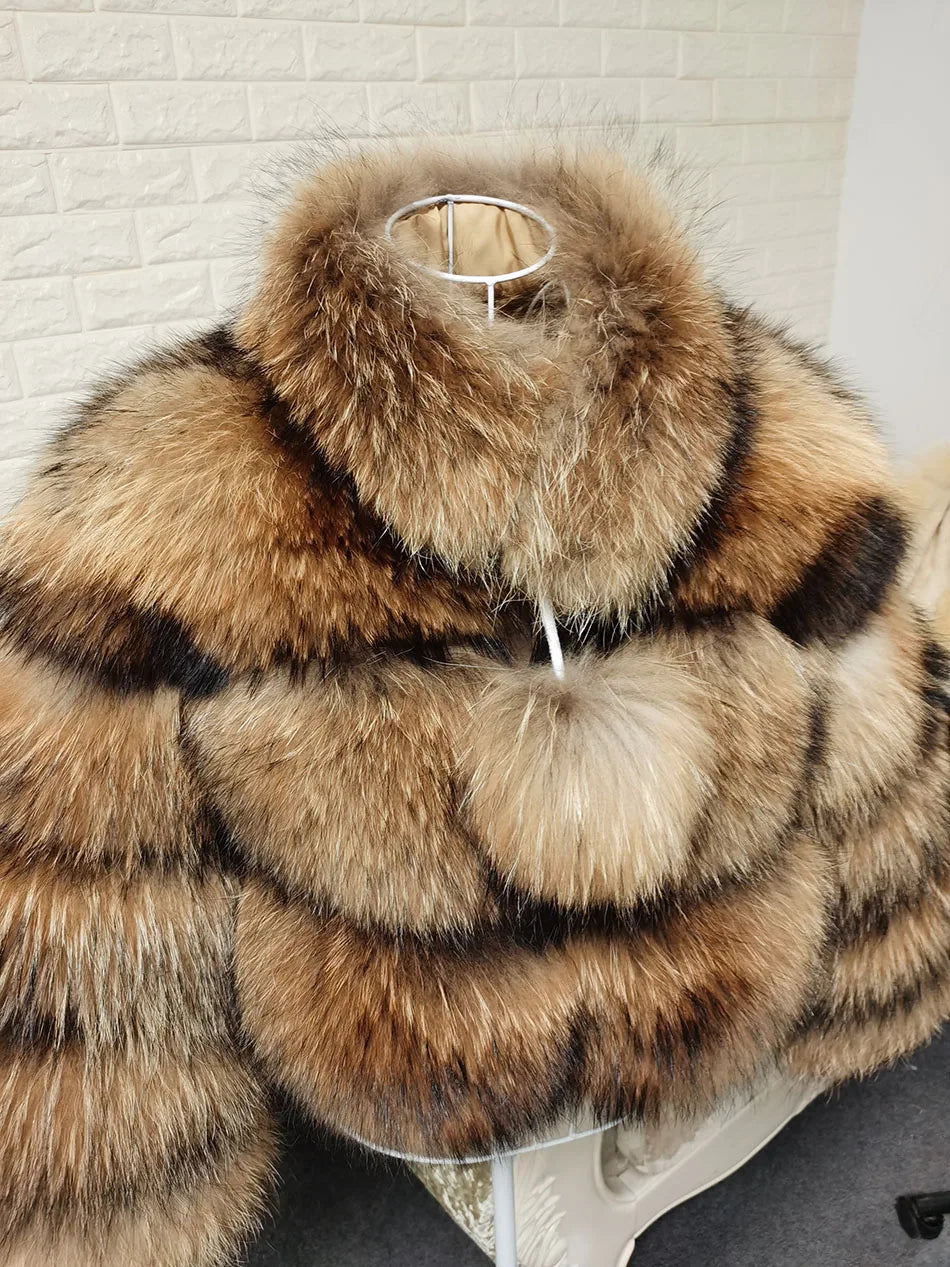 2025 MAOMAOKONG Natural Real Fox Fur Coat Women Winter Long Sleeve Luxury Raccoon Fur Jackets Thick Top Female Furry Coat Vest