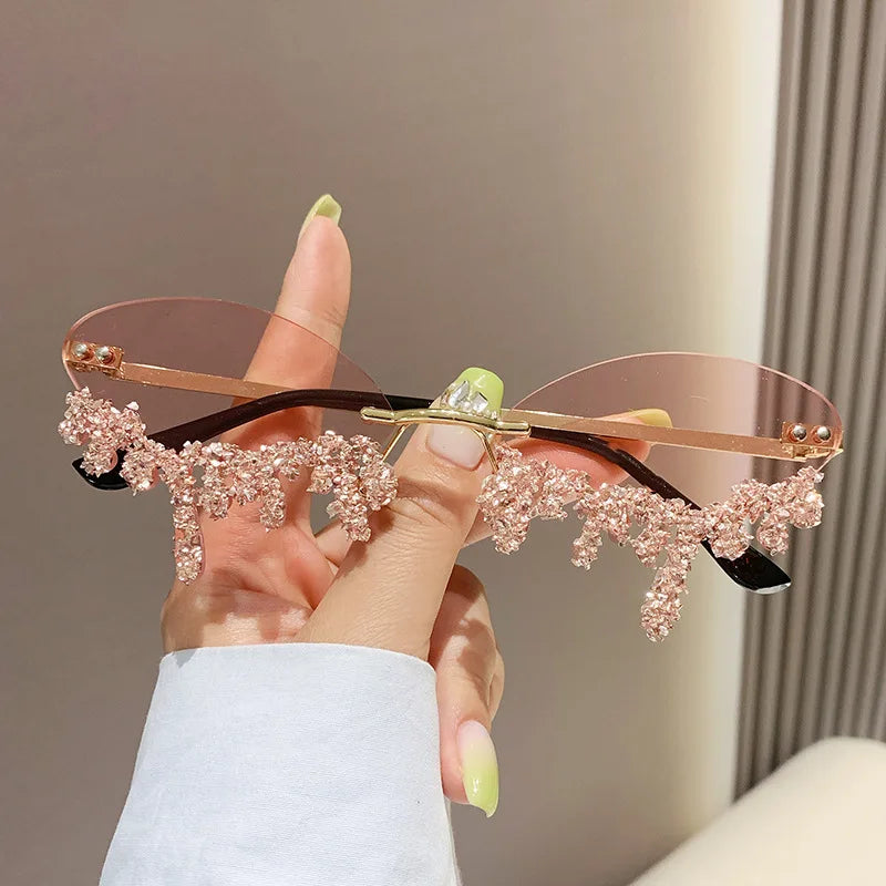 Diamond Rimless Sunglasses Women Luxury Brand Rhinestone Sun Glasses Ladies Sexy Tear Shape Punk Party Eyewear gafas de sol