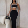 Weird Puss Summer Trend 2 Piece Set Women White Edging Strapless Tops+Shoulder Straps Dress Stretch Matching Streetwear Outfits