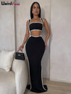 Weird Puss Summer Trend 2 Piece Set Women White Edging Strapless Tops+Shoulder Straps Dress Stretch Matching Streetwear Outfits