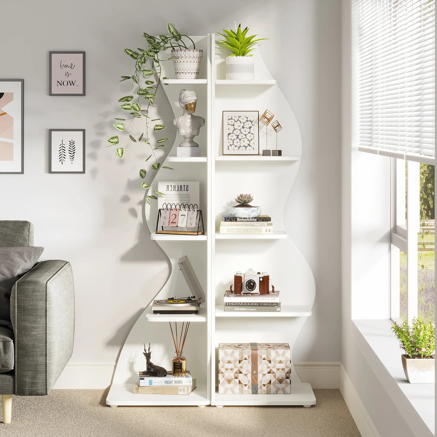 Tribesigns Corner Shelf, Modern 5-Tier Wall Corner Bookshelf, Stylish Corner Small Bookcase Storage Rack Plant Stand