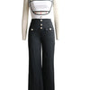 Beyprern Elegant Women's Suspender Jumpsuits Two-Piece Outfits Glam Fitted Button Details Wide Legs Long Pants Jumpsuit Clubwear