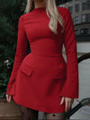 Hugcitar 2024 Spring O Neck Long Sleeve Solid Patchwork Zip Up Sexy Bodycon Mini Dress Women Fashion Outfits Birthday Party Y2K