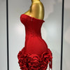 Women Sexy Strapless Flower Prom Gown Mini Dress Celebrity Red Carpet Fashion Evening Party Celebrate Birthday Club Dresses