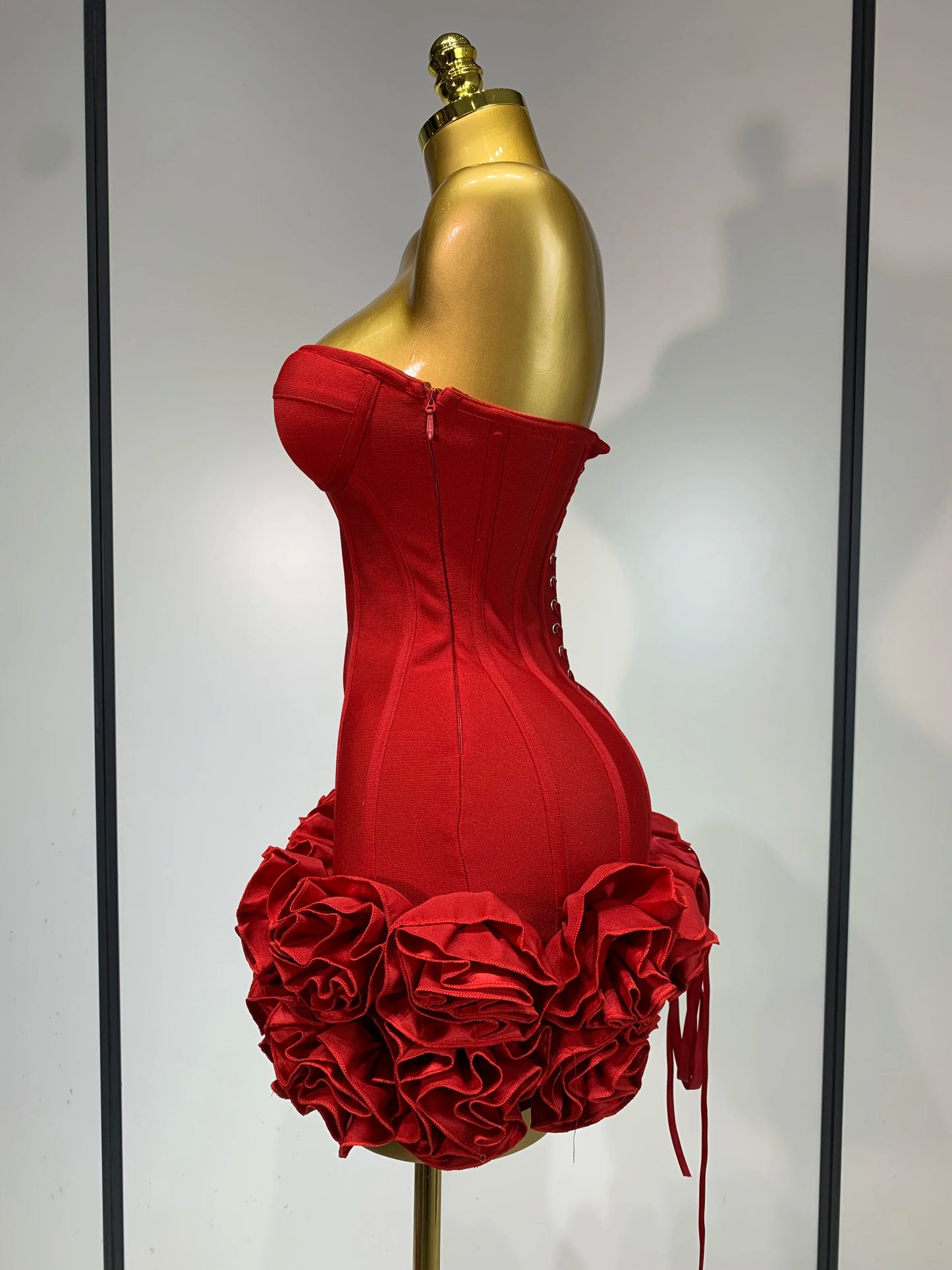 Women Sexy Strapless Flower Prom Gown Mini Dress Celebrity Red Carpet Fashion Evening Party Celebrate Birthday Club Dresses