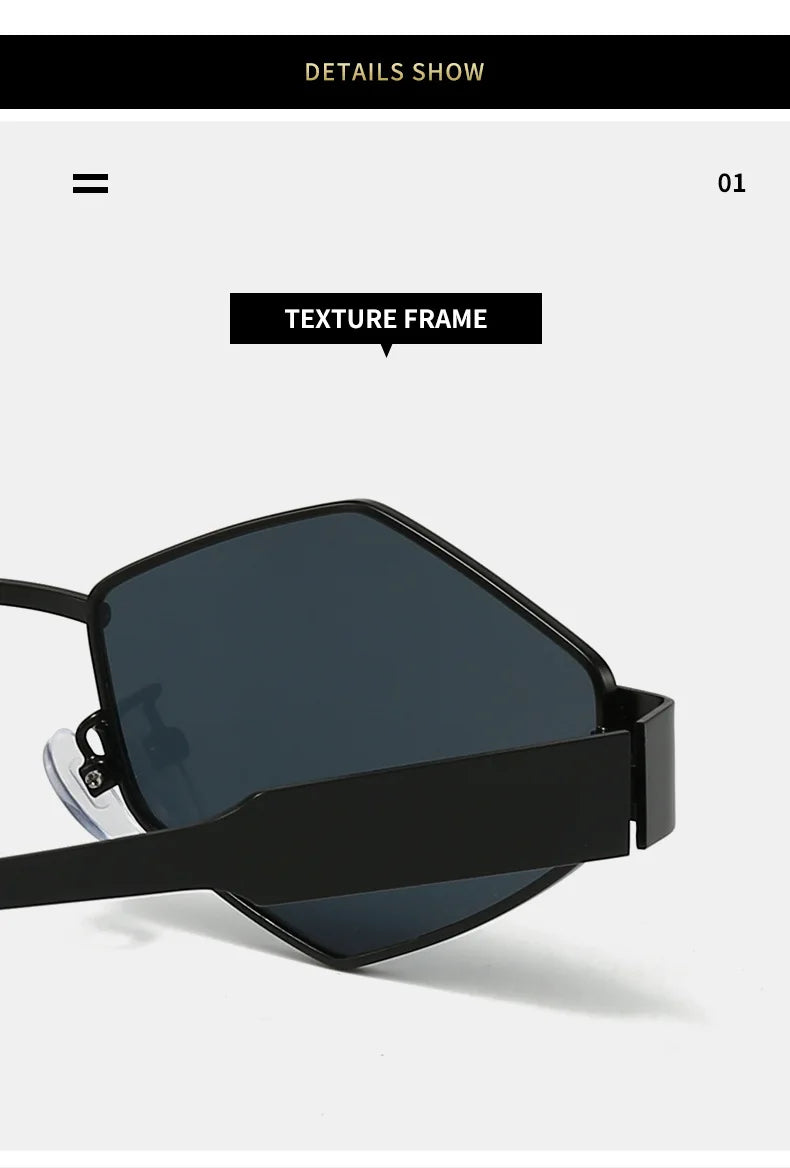 Polygonal Luxury Sunglasses Women Brand Fashion Rhombus Sun Glasses Woman 2024 Retro Vintage Metal Diamond Shades Eyewear