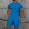 2025 Men Europe and the United States new summer Waffle solid color zip-up lapel short-sleeve suit shorts two sets