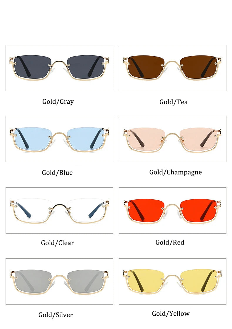Half Frame Square Sunglasses for women Luxury Brand Small Metal Retro Rectangle Black Sun Glasses Woman Fashion Eyewear