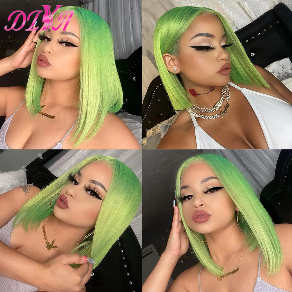 Blue Bob Wigs Human Hair 13x4 HD Lace Frontal Wig Human Hair Pre Plucked 180% Density Straight Short Blue Bob Wigs for Women
