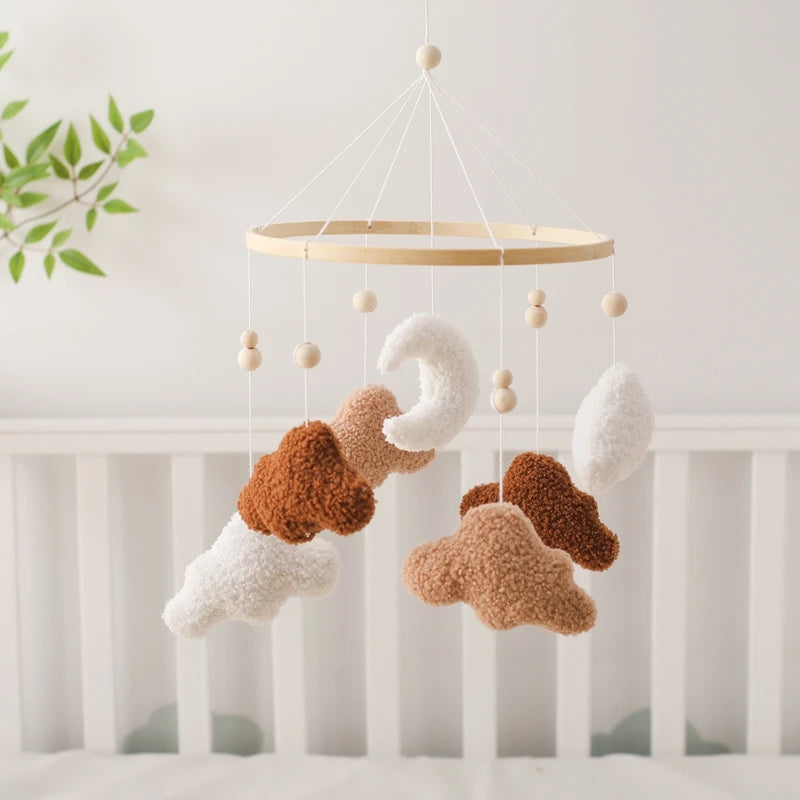 Baby Crib Mobile Bed Bell Rattle Toys Wooden Crochet Stars Pendant Bed Bell Toys Newborn Comfort Crib Bracket Hanging Toys Gifts