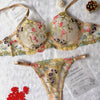 Yimunancy Floral Embroidery Lingerie Set Women Sheer 2-Piece Boho Bra + Panty Underwear Set Intimates