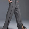 Yeezzi Urban Female Suit Pants 2025 New Fashion Black White Color Loose Straight Pant High-Waisted Pleated Split-Front Trousers