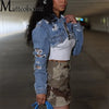 Fashion Broken Holes Long Sleeve Short Denim Jacket Ladies Trend Streetwear Casual Outerwear Women's Double Button Splicing Coat