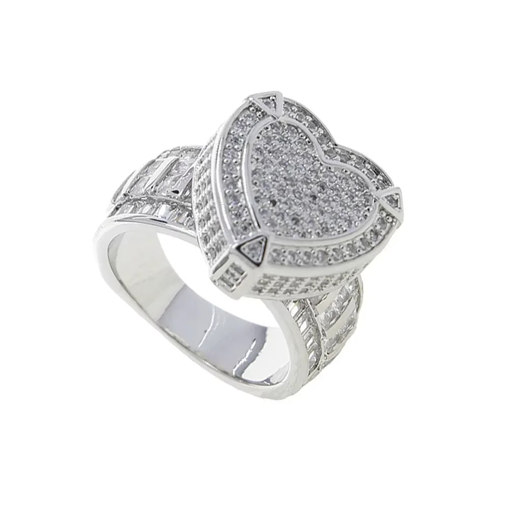 Full Micro Paved CZ Hollow Heart Ring High Quality Iced Out Bling Cubic Zirconia For Women Girlfriend Valentines Finger Jewelry