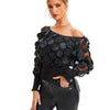 Applique Slant Shoulder Blouse, Elegant Long Sleeve Blouse For Spring & Fall  Women's Clothing