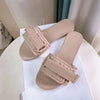 High quality explosive letter nylon buckle fashionable internet red flat bottom flip flops casual anti slip women's slippers Kor