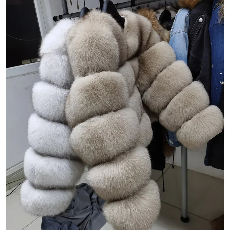 2025 MAOMAOKONG Natural Real Fox Fur Coat Women Winter Long Sleeve Luxury Raccoon Fur Jackets Thick Top Female Furry Coat Vest
