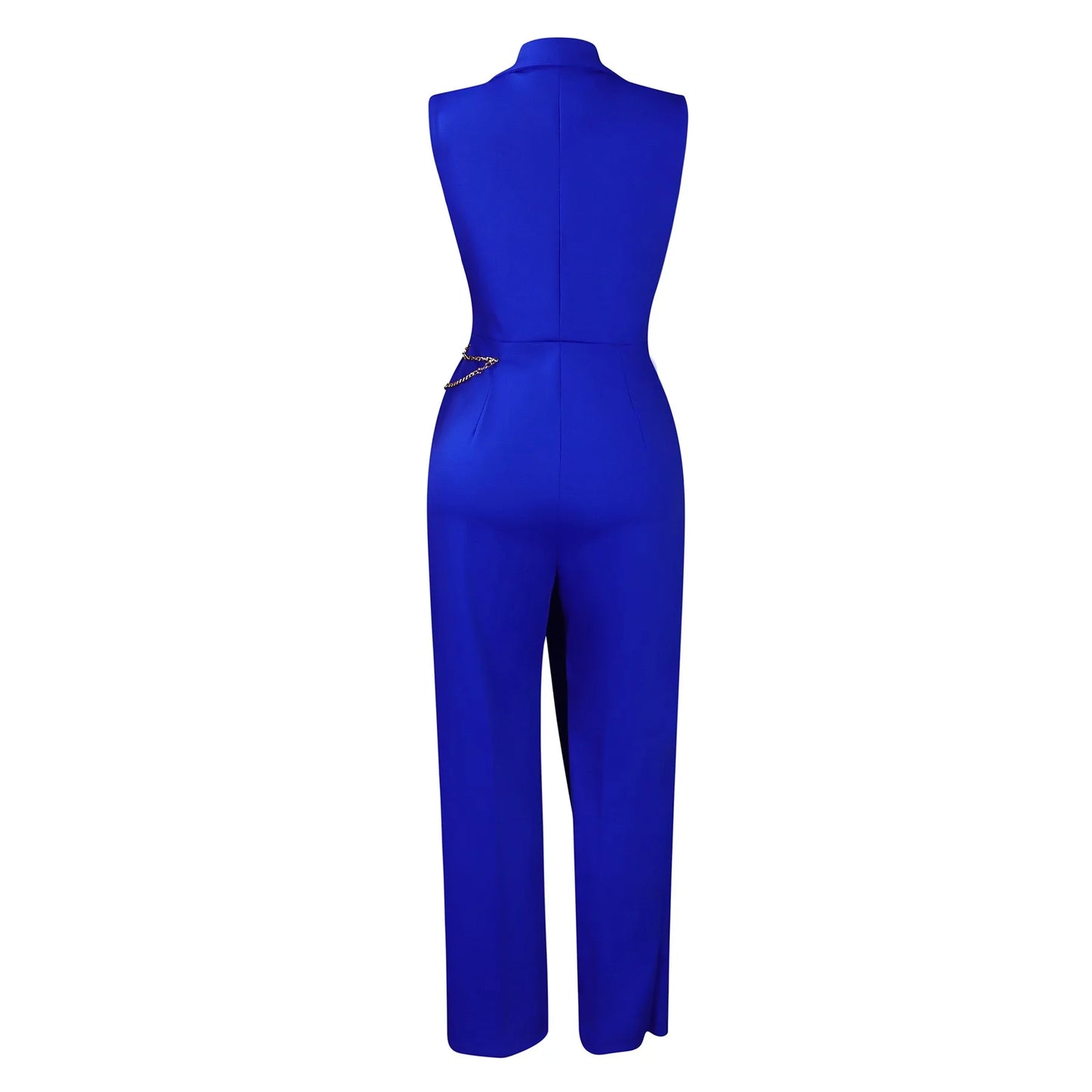 Elegant Jumpsuits & Rompers for Woman 2024 New Turn Down Collar Sleeveless High Waisted V Neck Straight Female Birthday Overalls