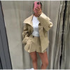 Fashion Belt Short Trench Coat Women Stand Collar Double Breasted Pocket Long Sleeve Coats 2025 Autumn Lady Commute Chic Outwear