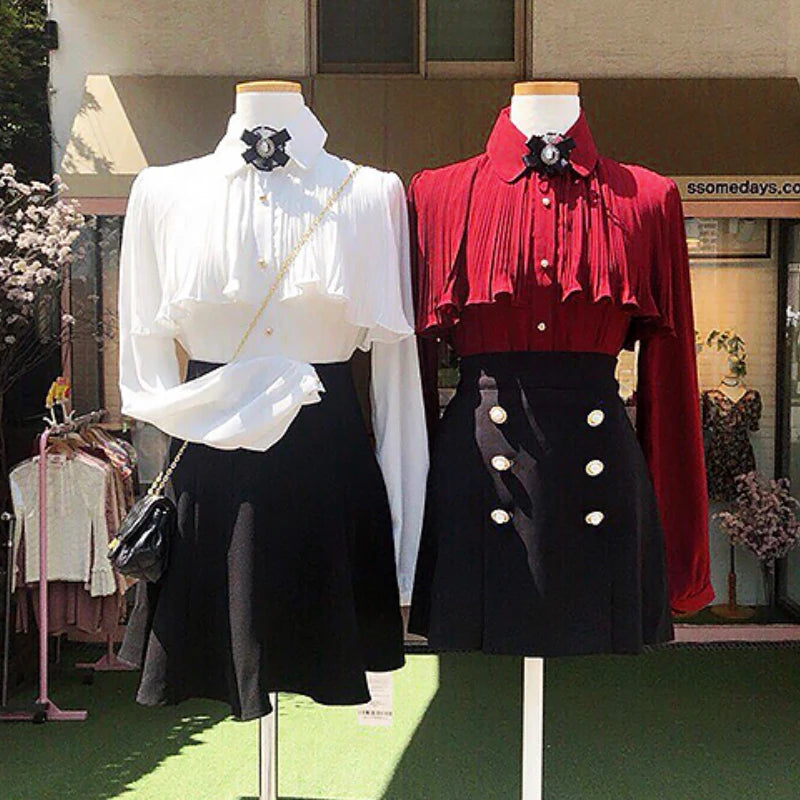 Korea Chic Tops Blusas Japan Style Elegant Hot Cute Preppy Girls Work Button White Shirts Retro Flhjlwoc Fashion Women Blouses