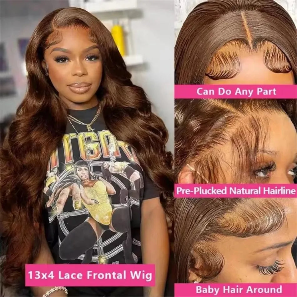 13X6 Hd Lace Frontal Wig Chocolate Brown Human Hair Wigs Body Wave Lace Front Wigs Pre Plucked Brazilian For Black Women 30 Inch