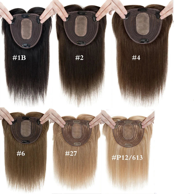 Straight Silk Top Base Topper Swiss Lace Clip In  Women Toupee With Bangs Breathable 100% Real Human Hairpiece Blonde Color Wigs