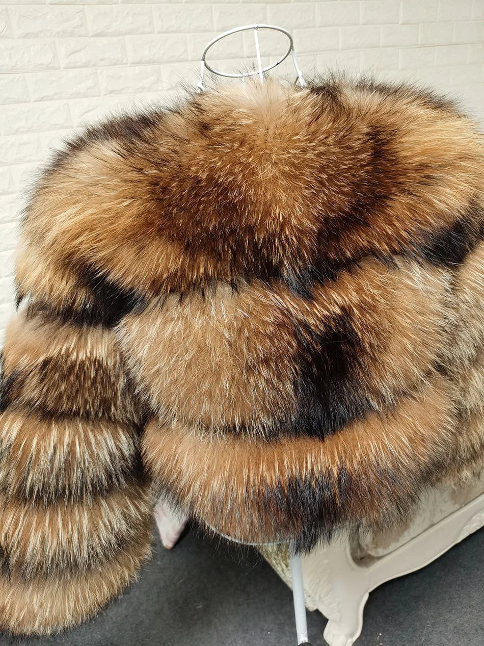 2025 MAOMAOKONG Natural Real Fox Fur Coat Women Winter Long Sleeve Luxury Raccoon Fur Jackets Thick Top Female Furry Coat Vest