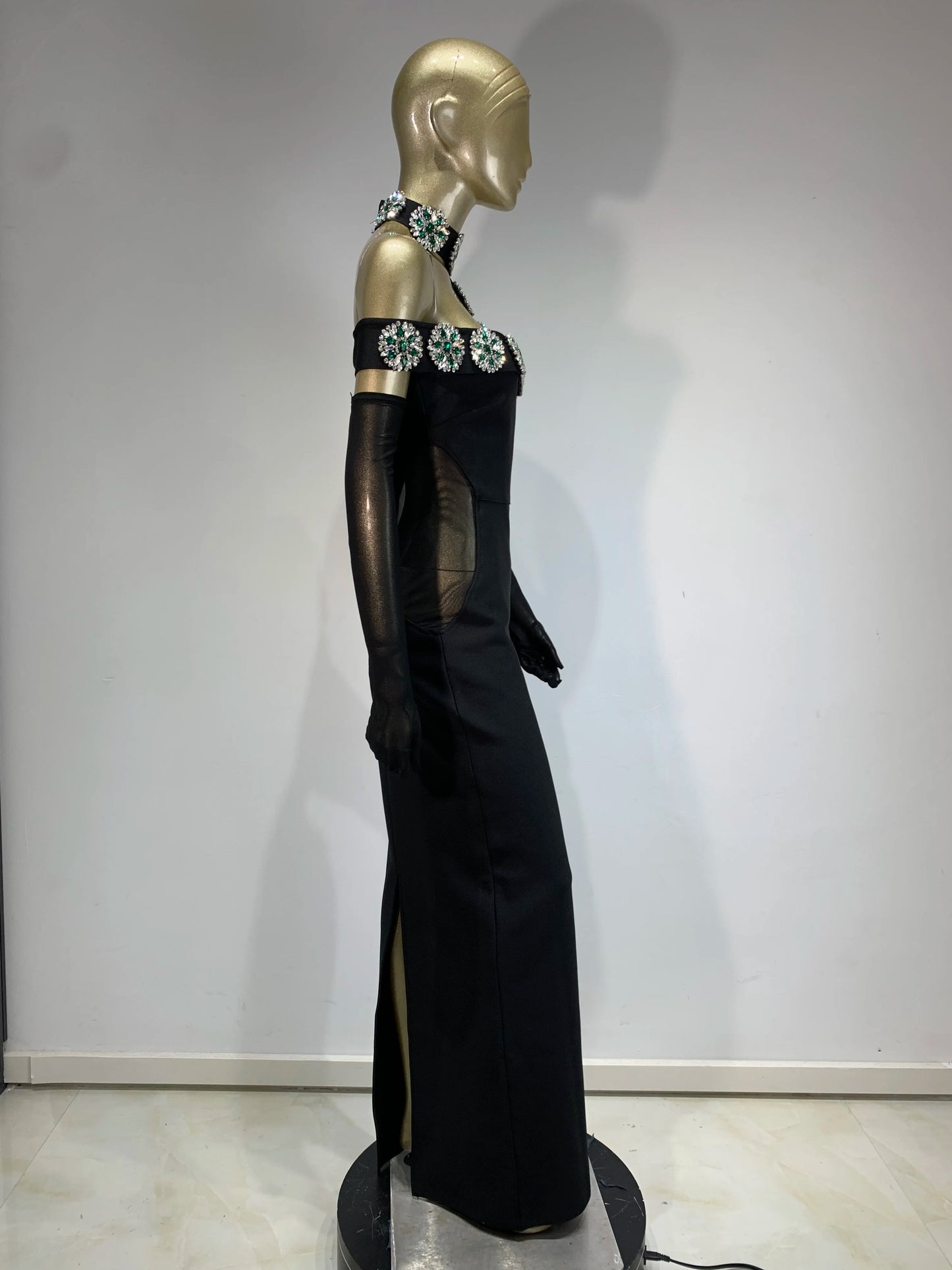 Summer Bandage Dress 2024 Women Celebrity Sexy Diamonds Crystal Black Maxi Long Bodycon Elegant Evening Club Party Dress