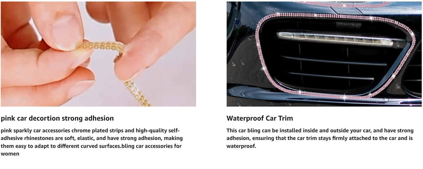 Pink Bling Car Trim Self-Adhesive 16.4Ft Rhinestone Car Interior Accessories for Women Car Crystal Door Stickers Car Dashboard s