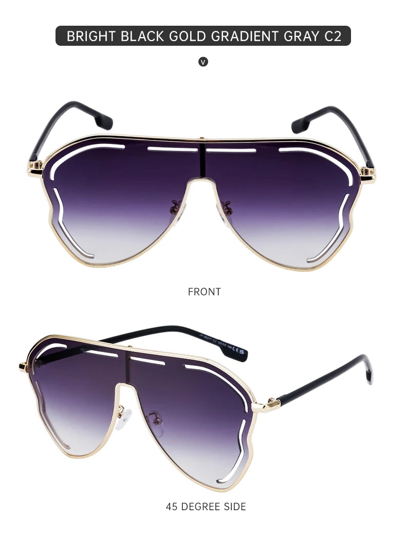 Oversized Hollow One-Piece Sunglasses Women Big Frame 2024 Luxury Brand Special-Shaped Sun Glasses For Ladies Eyewear Shades
