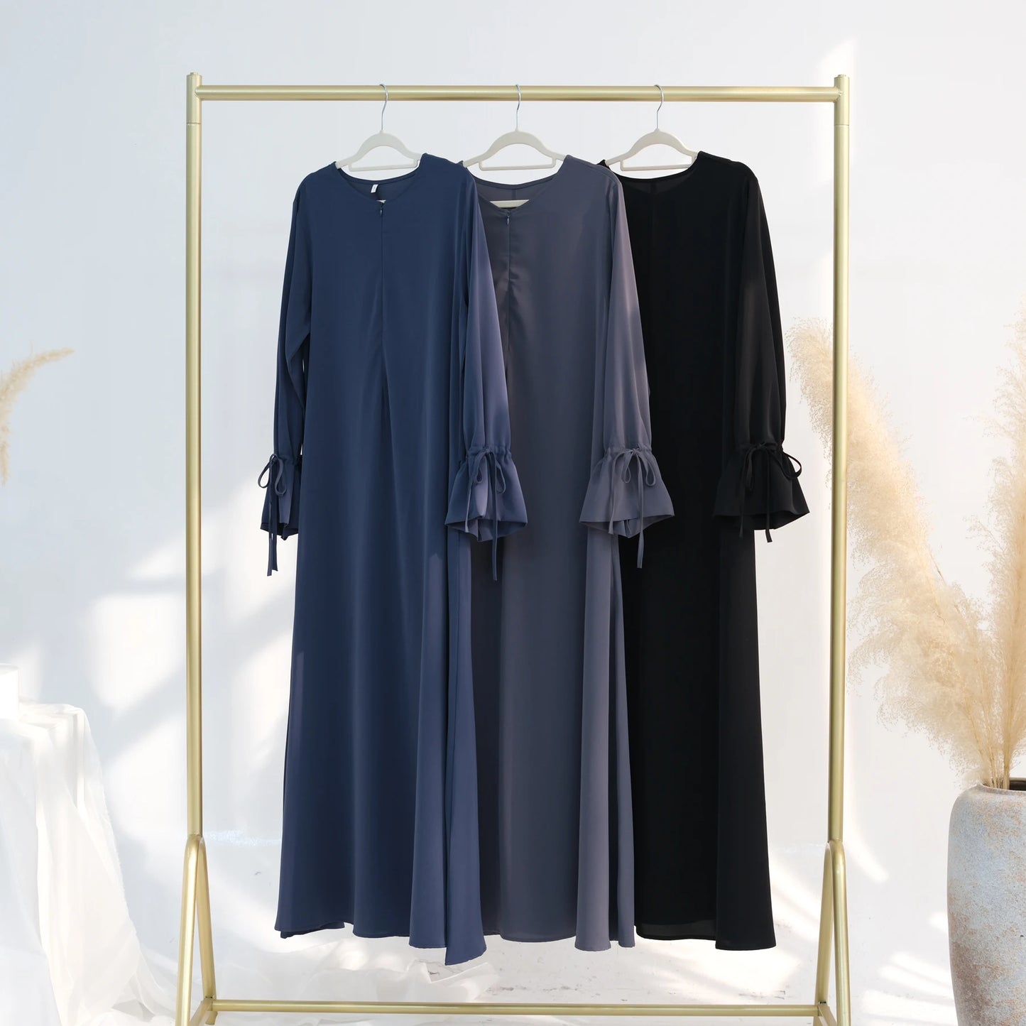 2025 Premium Nida Ruffle Sleeves Women Muslim Dress with Front Zipper Ramadan Abaya Islam Clothing Maxi Dress Female Modest Robe