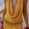 Knit Sequin Halter Mini Dress Women Sexy Deep V-neck Sleeveless Backless Hip Package Party Evening Dresses Chic Ladies Beachwear