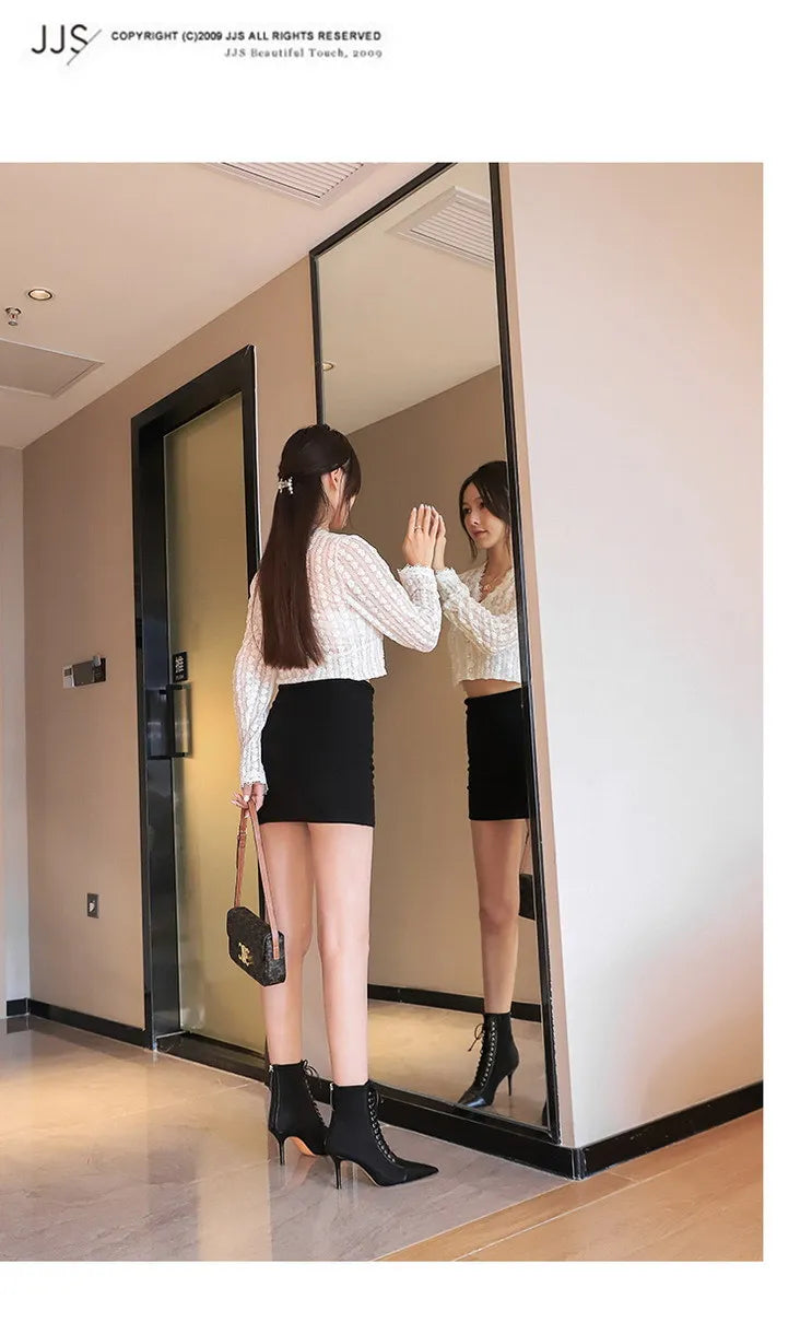 BIGTREE Shoes Cross Straps Sexy Women Boots Pointed Toe Stiletto High-heel Boots 2025 New Women's Ankle Boots Plus Size 42 43