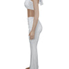 Beyprern New Chic Twist Front Crop Top And Long Straps Wide Legs Pants Set Womens Ruched Metal Tracksuits Set Night Out Overalls