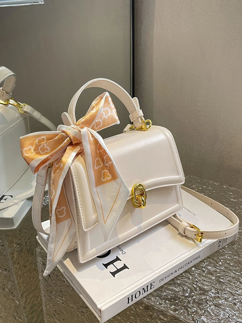 Flap Bag mit Schleifendesign, Leichte Business Casual Mini-Schultertasche für Damen, Quadratische Tasche mit dünnem Schal-Dekor für Teenager-Mädchen und Frauen