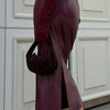 Trendix Women Elegant Burgundy Skirt High Waist Slim Fashion Slit Long Skirts Female Party Slim Club Sexy Vintage PU Skirts 2024