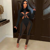 GUWU Mesh Patchwork Cut Out High Wais Long Sleeve Skinny Stretch Sexy Jumpsuit Hollow Out Night Club Women Overalls