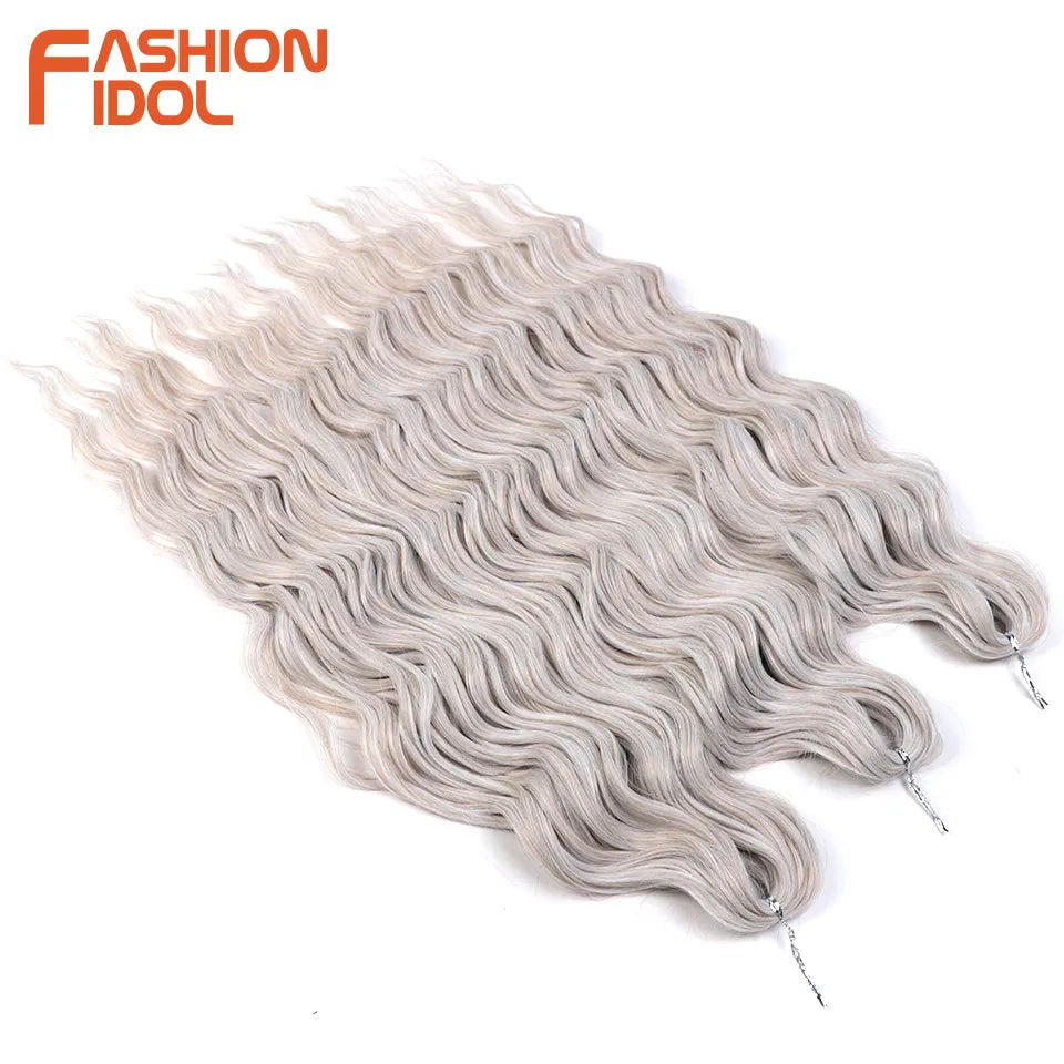 FASHION IDOL 24 Inch Synthetic Hair Water Wave Braiding Hair Extensions Ombre Rainbow color Deep Wave Curl Twist Crochet Hair