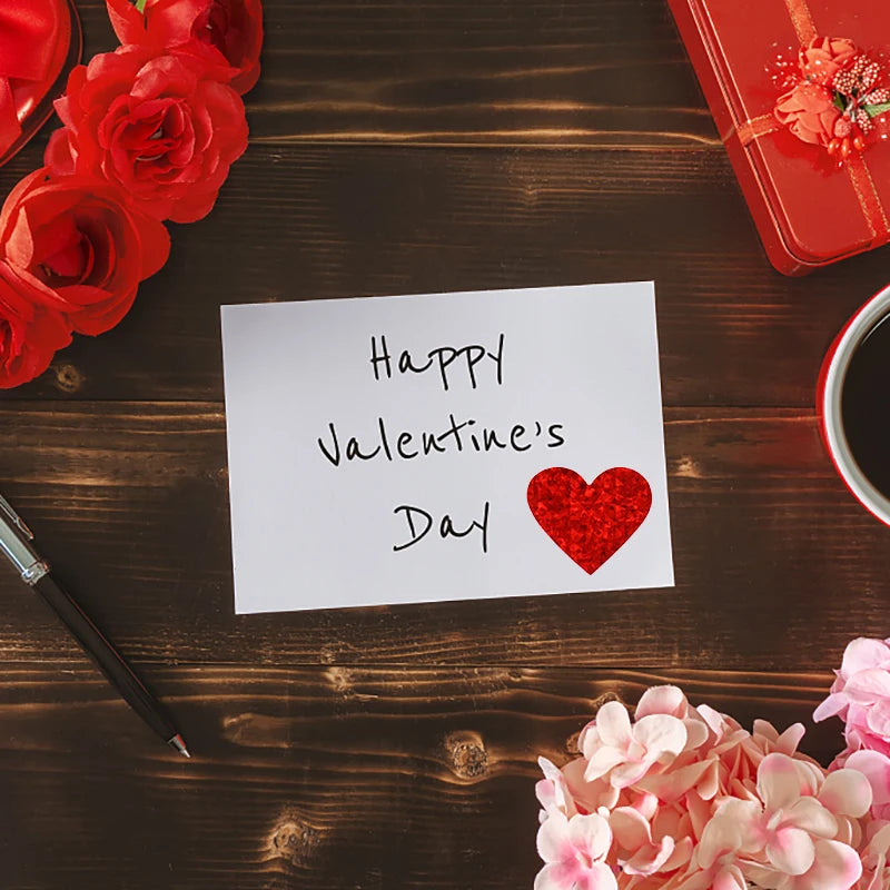300Pcs/roll Sparkle Heart Stickers Red Love Scrapbooking Adhesive Sticker for Valentines Day Wedding Gift Box Bag Decoration 1''