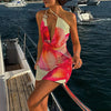 TARUXY One-shoulder Sexy Printed Dress Draped Swinging Collar Beach Vacation Mini Dress Elegant Sleeveless Female High Waist