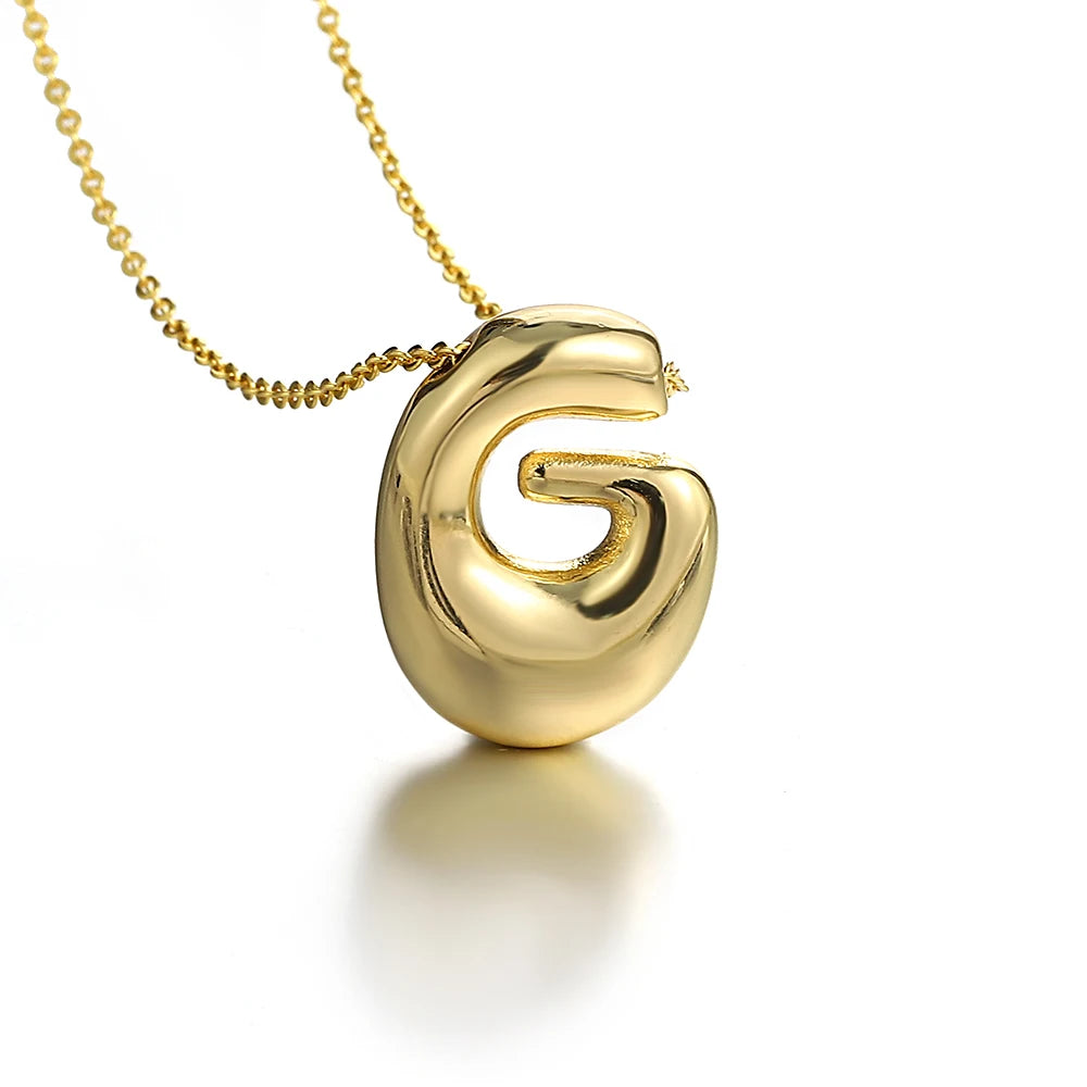 Greatera Gold Color Chunky Balloon Bubble Initial Letter Pendant Choker Necklaces for Women Custom Personalized Jewelry