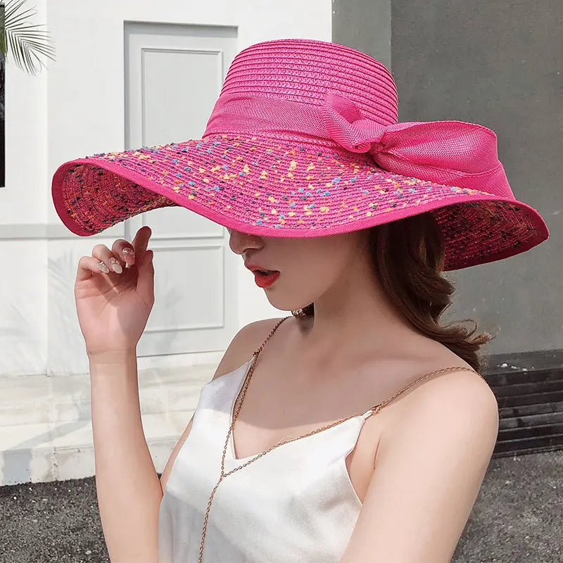 Summer straw hat beach Korean style seaside large brim outdoor sun protection sun hat vacation foldable straw hat  여름모자  모자
