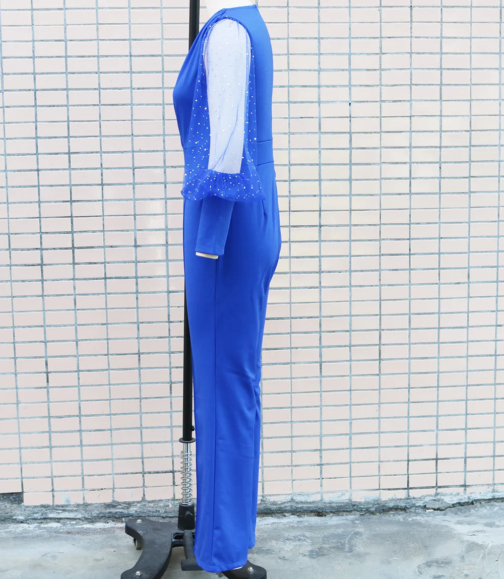 Ladies Elegant Office Jumpsuit Romper For Women 2023 High Waist Wedding Overalls Sequins Bodycon Long Sleeve Party Jumpsuit Club