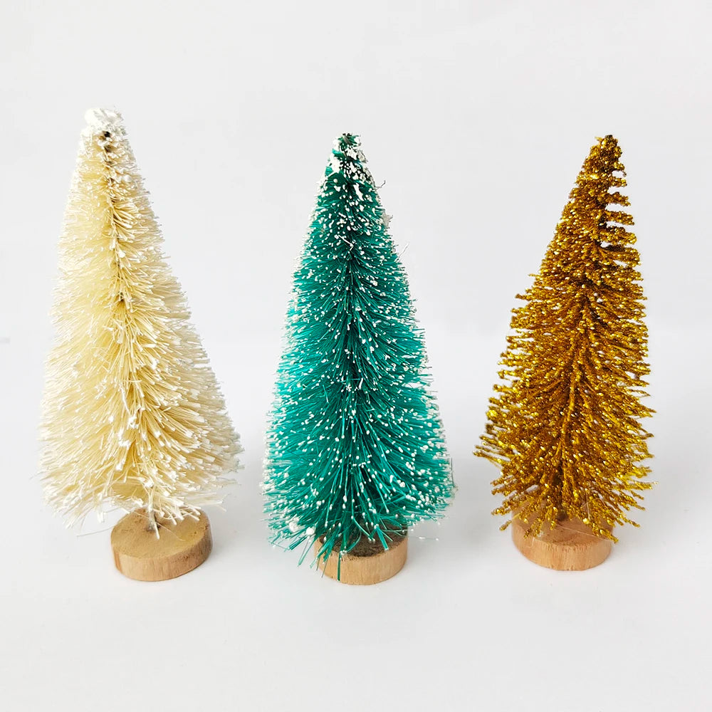 5/8pcs Mini Christmas Trees Small Artificial Christmas Tree Ornament Cedar Pine Sisal Tabletop Merry Christmas Party Decoration